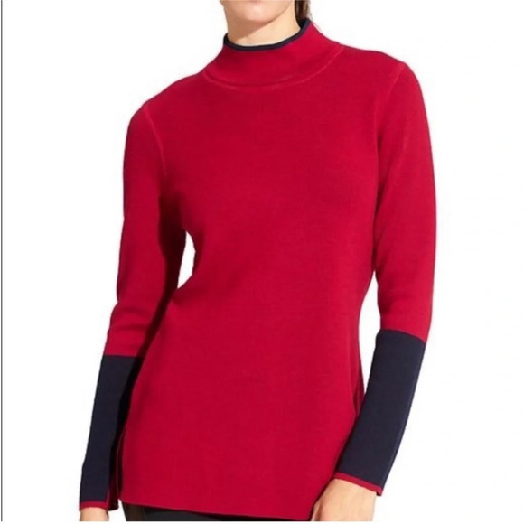 Athleta Switchback Merino Wool Blend Colorblock Red Navy Turtleneck Sweater XS - Picture 1 of 6